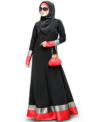 MyBatua Black Poly Crepe Islamic Wear For Women Arabian Style Muslim Abaya With Hijab 1