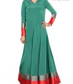 MyBatua Teal Poly Crepe Islamic Wear For Women Arabian Style Muslim Abaya With Hijab