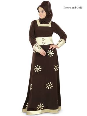 MyBatua Brown Poly Crepe Islamic Wear For Women Arabian Style Muslim Abaya With Hijab 1