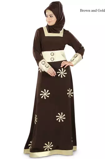 MyBatua Brown Poly Crepe Islamic Wear For Women Arabian Style Muslim Abaya With Hijab