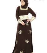 MyBatua Brown Poly Crepe Islamic Wear For Women Arabian Style Muslim Abaya With Hijab