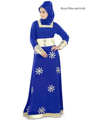 MyBatua Blue Poly Crepe Islamic Wear For Women Arabian Style Muslim Abaya With Hijab 1