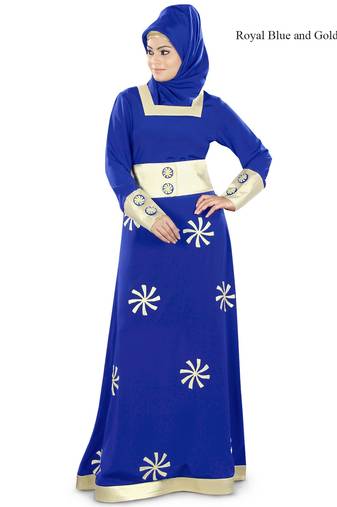 MyBatua Blue Poly Crepe Islamic Wear For Women Arabian Style Muslim Abaya With Hijab