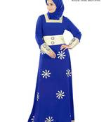 MyBatua Blue Poly Crepe Islamic Wear For Women Arabian Style Muslim Abaya With Hijab