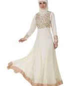 MyBatua Off White Polyester Islamic Wear For Women Arabian Style Muslim Abaya With Hijab