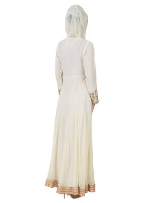 MyBatua Off White Polyester Islamic Wear For Women Arabian Style Muslim Abaya With Hijab 3