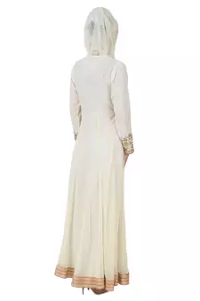 MyBatua Off White Polyester Islamic Wear For Women Arabian Style Muslim Abaya With Hijab