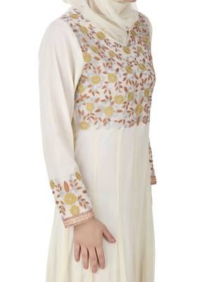 MyBatua Off White Polyester Islamic Wear For Women Arabian Style Muslim Abaya With Hijab 4