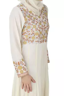 MyBatua Off White Polyester Islamic Wear For Women Arabian Style Muslim Abaya With Hijab