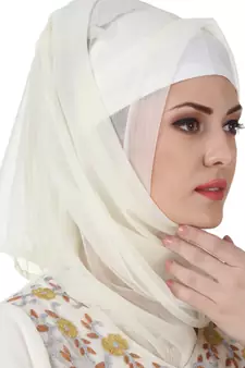 MyBatua Off White Polyester Islamic Wear For Women Arabian Style Muslim Abaya With Hijab