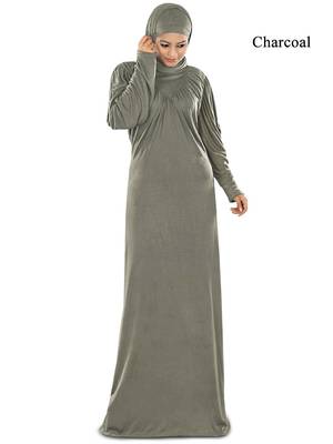 MyBatua Charcoal Viscose Islamic Wear For Women Arabian Style Muslim Abaya With Hijab 1