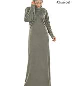 MyBatua Charcoal Viscose Islamic Wear For Women Arabian Style Muslim Abaya With Hijab