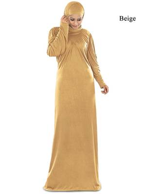 MyBatua Beige Viscose Islamic Wear For Women Arabian Style Muslim Abaya With Hijab 1