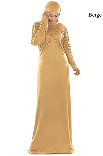 MyBatua Beige Viscose Islamic Wear For Women Arabian Style Muslim Abaya With Hijab