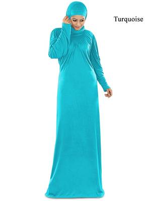 MyBatua Turqoise Viscose Islamic Wear For Women Arabian Style Muslim Abaya With Hijab 1