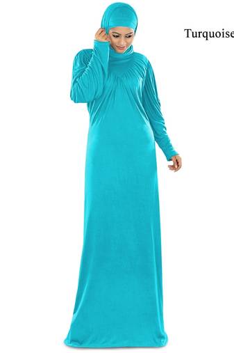 MyBatua Turqoise Viscose Islamic Wear For Women Arabian Style Muslim Abaya With Hijab