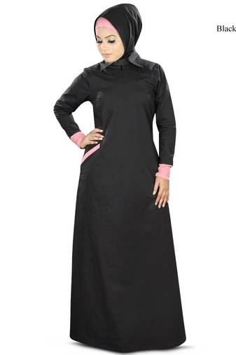 MyBatua Black Poplin Islamic Wear For Women Arabian Style Muslim Abaya With Hijab