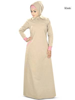 MyBatua Beige Poplin Islamic Wear For Women Arabian Style Muslim Abaya With Hijab 1