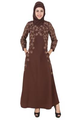 MyBatua Brown Kashibo Islamic Wear For Women Arabian Style Muslim Abaya With Hijab 1