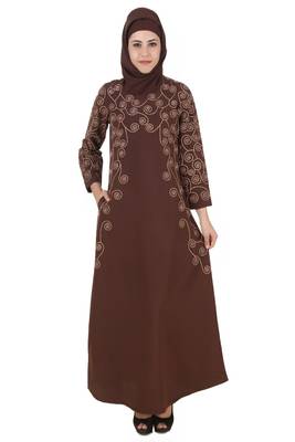 MyBatua Brown Kashibo Islamic Wear For Women Arabian Style Muslim Abaya With Hijab 2