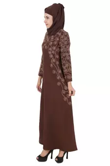MyBatua Brown Kashibo Islamic Wear For Women Arabian Style Muslim Abaya With Hijab