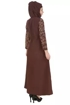 MyBatua Brown Kashibo Islamic Wear For Women Arabian Style Muslim Abaya With Hijab