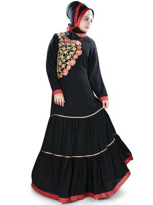 MyBatua Black Georgette Islamic Wear For Women Arabian Style Muslim Abaya With Hijab 1
