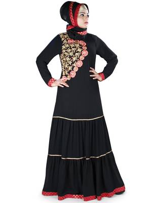 MyBatua Black Georgette Islamic Wear For Women Arabian Style Muslim Abaya With Hijab 2