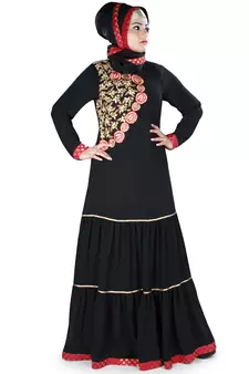 MyBatua Black Georgette Islamic Wear For Women Arabian Style Muslim Abaya With Hijab