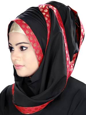 MyBatua Black Georgette Islamic Wear For Women Arabian Style Muslim Abaya With Hijab 4