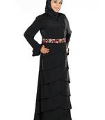 MyBatua Black Poly Crepe Islamic Wear For Women Arabian Style Muslim Abaya With Hijab