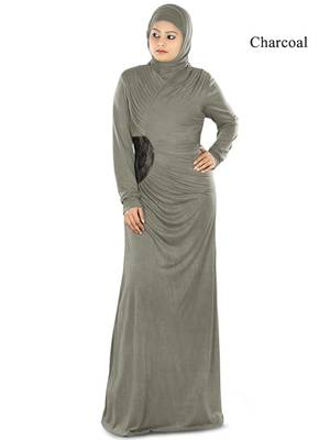 MyBatua Charcoal Viscose Islamic Wear For Women Arabian Style Muslim Abaya With Hijab 1