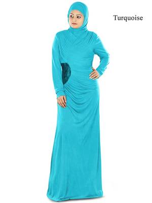 MyBatua Turqoise Viscose Islamic Wear For Women Arabian Style Muslim Abaya With Hijab 1