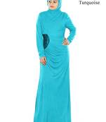 MyBatua Turqoise Viscose Islamic Wear For Women Arabian Style Muslim Abaya With Hijab