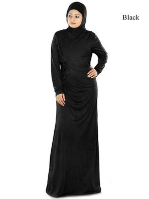 MyBatua Black Viscose Islamic Wear For Women Arabian Style Muslim Abaya With Hijab 1
