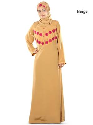 MyBatua Beige Crepe Islamic Wear For Women Arabian Style Muslim Abaya With Hijab 1