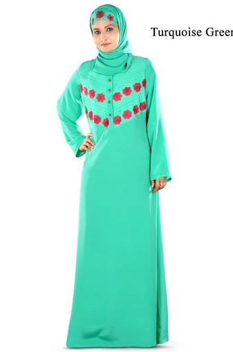 MyBatua Turqoise Green Crepe Islamic Wear For Women Arabian Style Muslim Abaya With Hijab