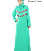 MyBatua Turqoise Green Crepe Islamic Wear For Women Arabian Style Muslim Abaya With Hijab