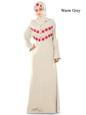 MyBatua Grey Crepe Islamic Wear For Women Arabian Style Muslim Abaya With Hijab 1