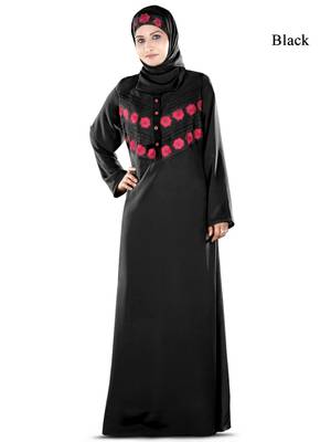 MyBatua Black Crepe Islamic Wear For Women Arabian Style Muslim Abaya With Hijab 1