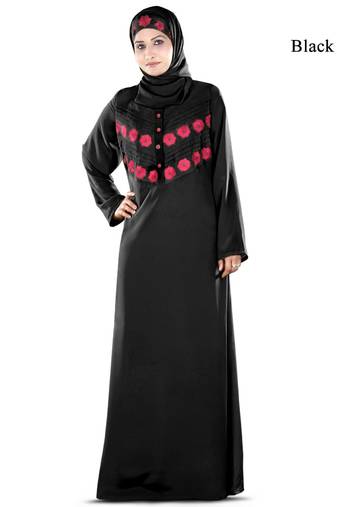MyBatua Black Crepe Islamic Wear For Women Arabian Style Muslim Abaya With Hijab