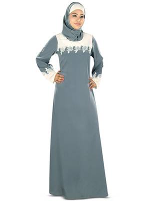 MyBatua Grey Crepe Islamic Wear For Women Arabian Style Muslim Abaya With Hijab 1