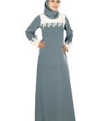 MyBatua Grey Crepe Islamic Wear For Women Arabian Style Muslim Abaya With Hijab