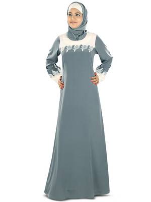 MyBatua Grey Crepe Islamic Wear For Women Arabian Style Muslim Abaya With Hijab 2