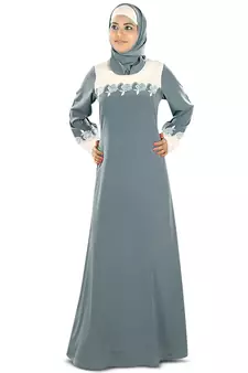 MyBatua Grey Crepe Islamic Wear For Women Arabian Style Muslim Abaya With Hijab