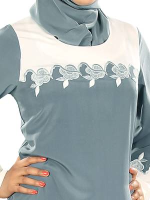 MyBatua Grey Crepe Islamic Wear For Women Arabian Style Muslim Abaya With Hijab 3