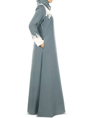 MyBatua Grey Crepe Islamic Wear For Women Arabian Style Muslim Abaya With Hijab 4