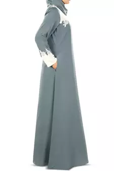 MyBatua Grey Crepe Islamic Wear For Women Arabian Style Muslim Abaya With Hijab