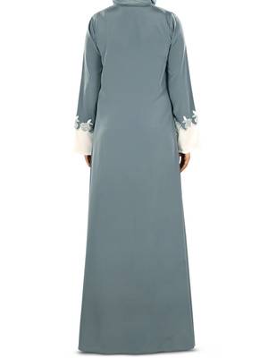 MyBatua Grey Crepe Islamic Wear For Women Arabian Style Muslim Abaya With Hijab 5