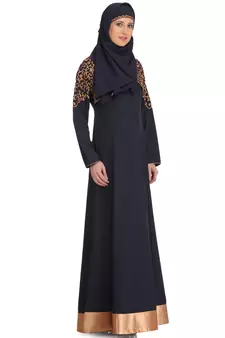 MyBatua Navy Blue Kashibo Islamic Wear For Women Arabian Style Muslim Abaya With Hijab